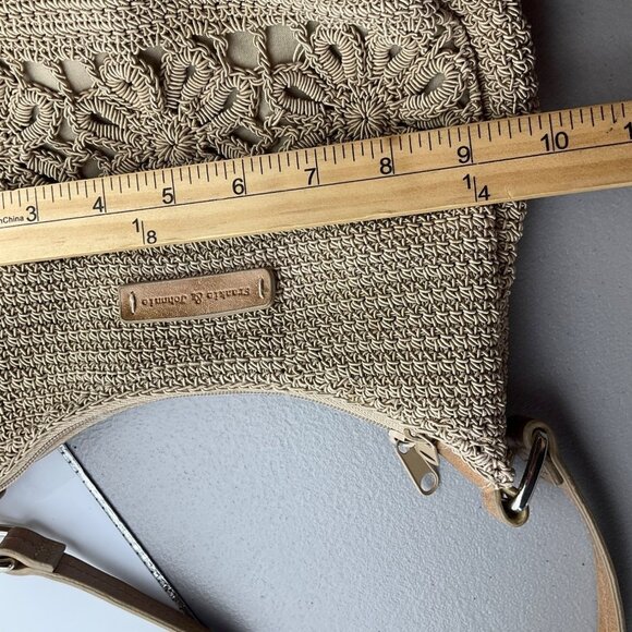 Frankie & Johnnie Shoulder Bag Purse Beige Crochet Rope Floral Coastal Boho - Picture 6 of 13